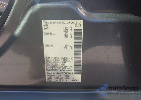 2022 Nissan Altima Sr Fwd z USA, uszkodzony, nr VIN 1N4BL4CV2NN376505